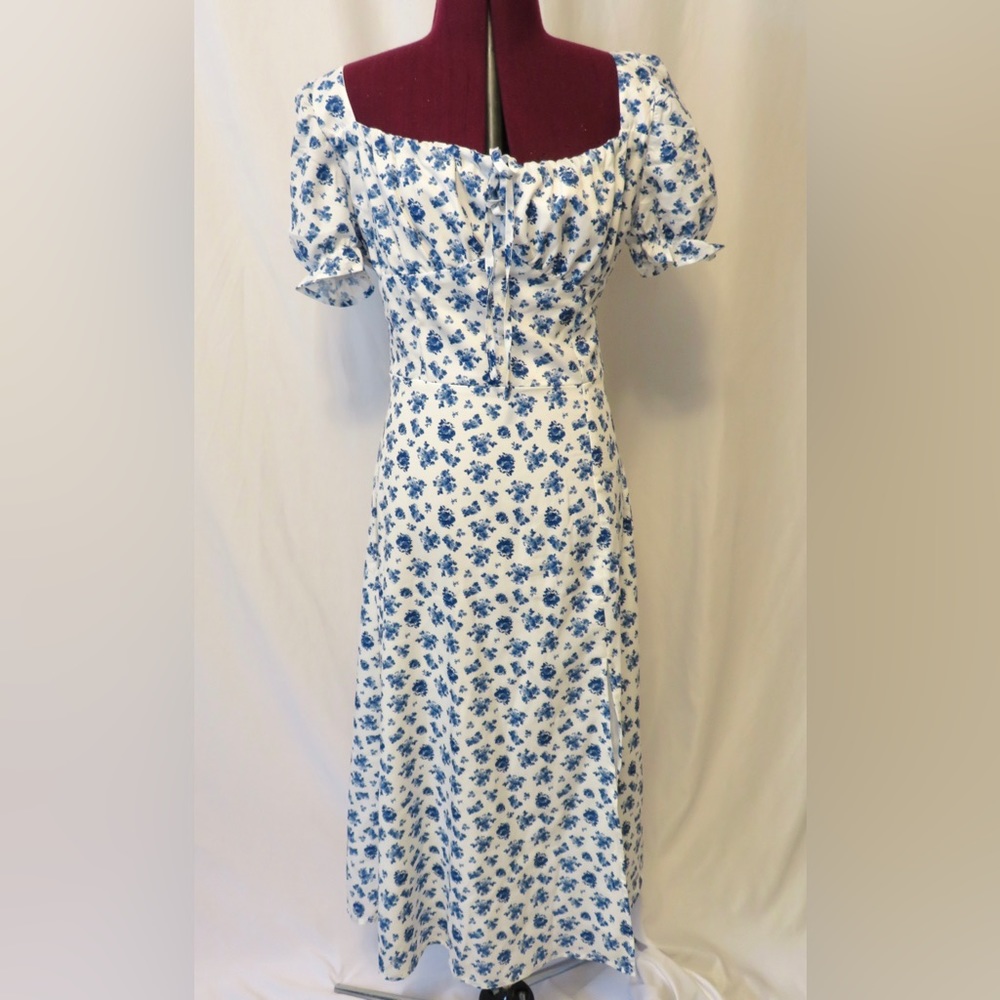 White and Blue Floral Print Dress